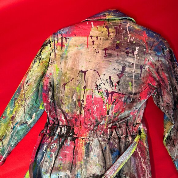 Upcycled Unique Abstract Leather Jacket – Festival & Street Style Fashion - Picture 11 of 12